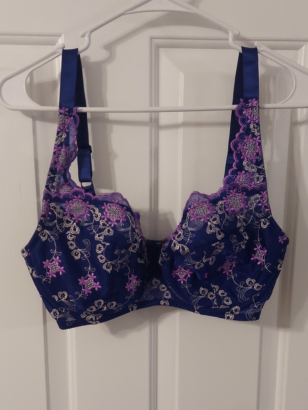 Frederick's of Hollywood Sapphire Blue Bra with Purple &  Silver Embroidery